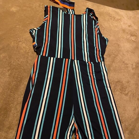 Only one left size XL Womans Navy/Multi. Striped Long Jumpsuit - Picture 7 of 10